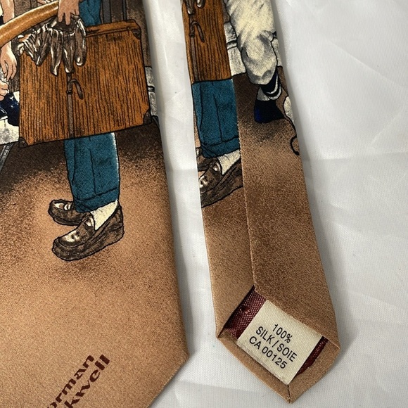 Vintage Norman Rockwell The Rookie Silk Tie The Saturday Evening Post 1995 Tan - Picture 10 of 12